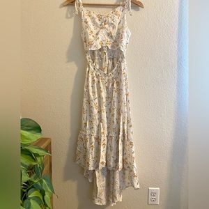White and Orange Floral Print High Low Dress